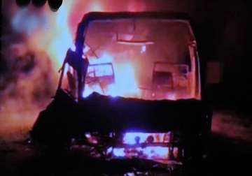 live reporting hyderabad bound bus catches fire in mehboobnagar