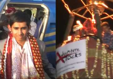 mathura village witnesses wedding inside a hot air balloon groom descended in a chopper