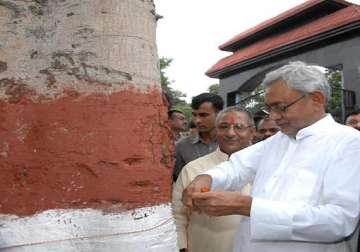 nitish ties rakhi to tree for protection of environment