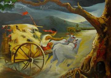 paintings of emerging artists on display in delhi