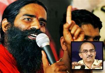 prashant bhushan objects to sadhvi sharing dais with ramdev