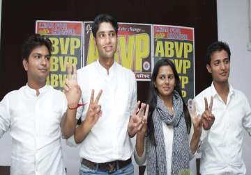 rss student wing abvp wins 3 out of 4 key posts in dusu polls