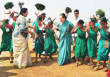 sonia surprises many by dancing with tribal women