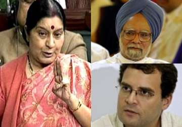 sushma says rahul s remark pours cold water on pm s statesmanship