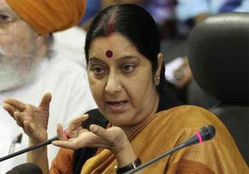swaraj exchanges pleasantries with pak foreign official