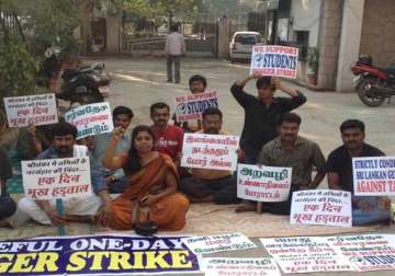 tamil protesters sit on hunger strike in delhi against lankan war crimes