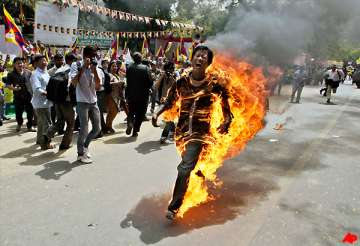 tibetan sets himself on fire in delhi hospitalized with severe burns