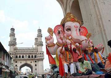 ganesh procession moves peacefully in hyderabad