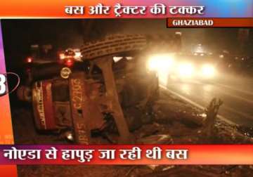 two killed 24 injured as bus rams into tractor near ghaziabad