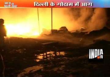 two suffer burns lakhs worth goods gutted in delhi godown fire