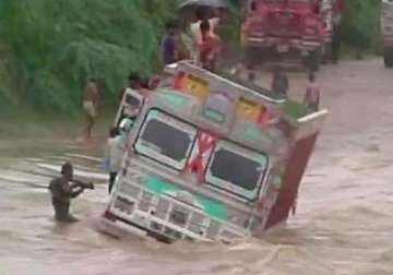 truck strands in flood in rajasthan 13 rescued rescue operation underway