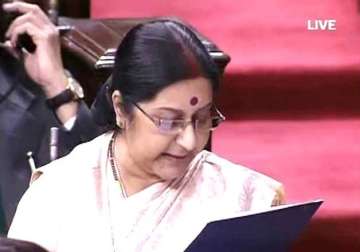 opposition slogans drown out sushma swaraj s statement on pakistan