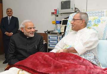 pm modi meets president at hospital says he is cheerful