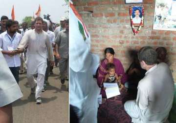 rahul gandhi consoles families of farmers who committed suicide in telangana