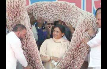 sp cong demand probe into multi crore garland to mayawati