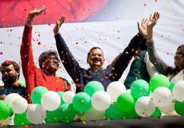 aap secures two thirds majority in delhi assembly kejriwal to take oath on feb 14
