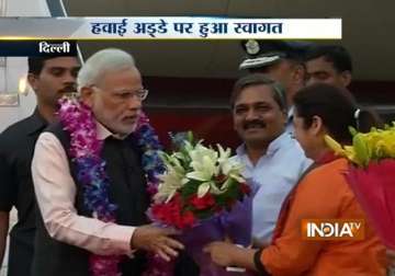 pm modi returns after concluding successful three nation tour