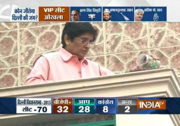 delhi polls kiran bedi starts day with puja appeals delhiites to chose a majority govt