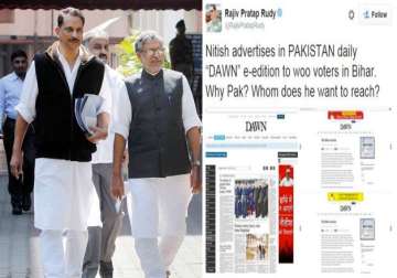 rajiv pratap rudy sushil modi get trolled for posting grabs of nitish s ad on pak website