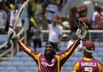 gayle samuels hit tons as west indies wins big