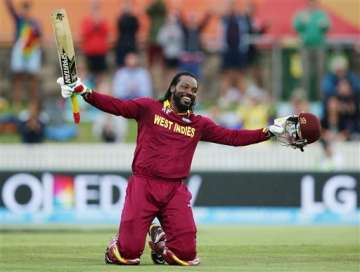 world cup 2015 gayle blasts his way to records lifts west indies to 372 2