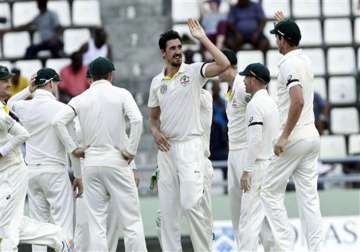 aus vs wi mitchell starc claims 4 28 as windies collapse to nine wicket defeat