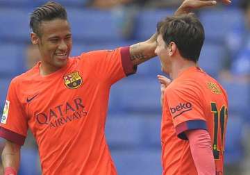 la liga neymar lionel messi score in barcelona s 2 0 win at espanyol