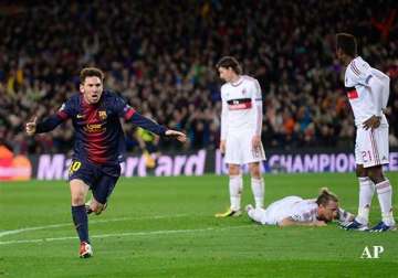 messi leads barca back to oust milan with 4 0 win