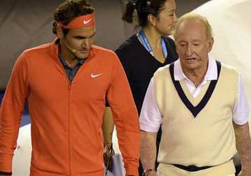 federer rallies with rod laver at rod laver arena