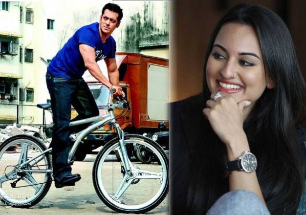 sonakshi sinha copies salman khan rides bicycle on mumbai