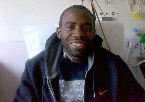 fabrice muamba sits back on bed fortnight after his heart