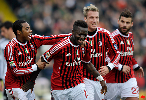 muntari scores as ac milan beats cesena 3 1