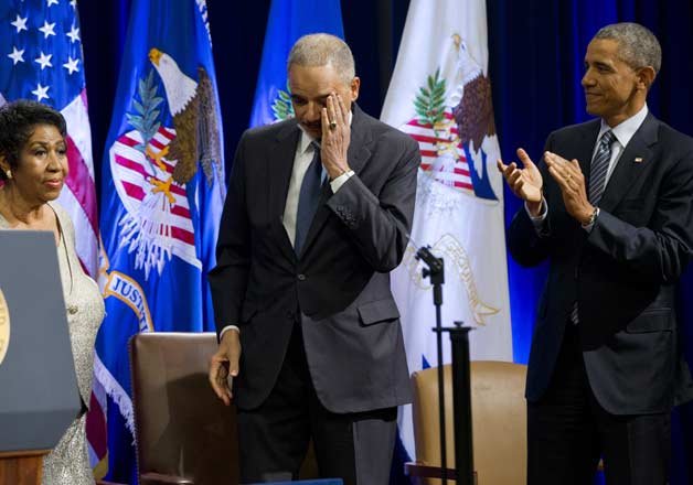 Barack Obama Bids Farewell Again To Attorney General Eric Holder ...