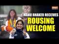 Olympics 2024: Shooter Manu Bhaker, her coach Jaspal Rana receive rousing welcome at Delhi Airport