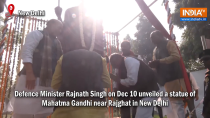 Defence Minister Rajnath Singh unveils Mahatma Gandhi’s statue near Rajghat