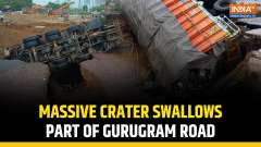 Gurugram Road Collapse: Truck Trapped on Southern Peripheral Stretch