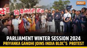 Parliament Winter Session: Priyanka Gandhi joins INDIA Bloc's protest over Adani Issue