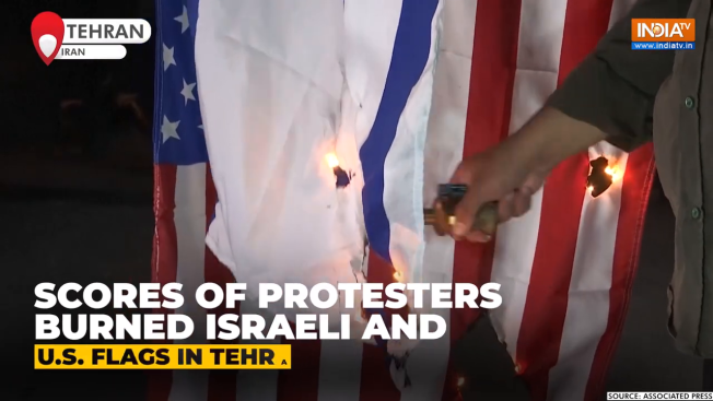 Israel-Hamas War:Israel and American flags burned at Tehran protest