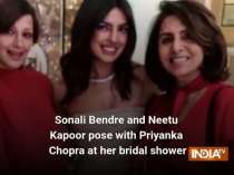 Sonali Bendre and Neetu Kapoor pose with Priyanka Chopra at her bridal shower