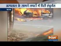 Ambulance parked along roadside catches fire in Patna