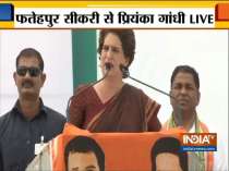 Priyanka Gandhi addresses a rally in Fatehpur Sikri