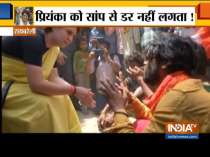Priyanka Gandhi Vadra meets snake charmers in Raebareli, holds snakes in hands (watch video)