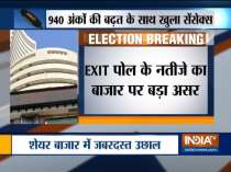 Sensex surges 950 points as NDA sweeps exit polls