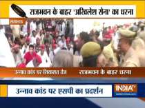 Samajwadi Party workers protest against Unnao rape case in Lucknow