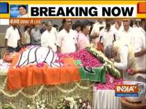 Leaders, workers gather at BJP HQ to pay last respects to Sushma Swaraj