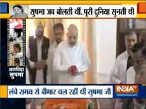Amit Shah pays tribute to Former External Affairs Minister Sushma Swaraj at her residence