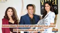 Salman Khan, Katrina Kaif and Madhuri Dixit attend IIFA press conference in style