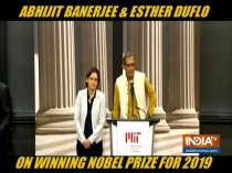 Abhijit Banerjee and Esther Duflo after jointly receiving the 2019 Nobel Prize in Economics