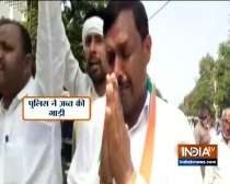 Ghosi congress candidate Raj Mangal Yadav cry after police seized his election campaigning car