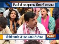 AAP-BJP clash over Chhath Puja in Delhi, Sanjay Singh sits on dharna in Kalkaji